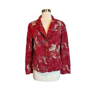 Vtg y2k Johnny Was Jacket Blazer Small Red Embroidered Dragon Chinoiserie